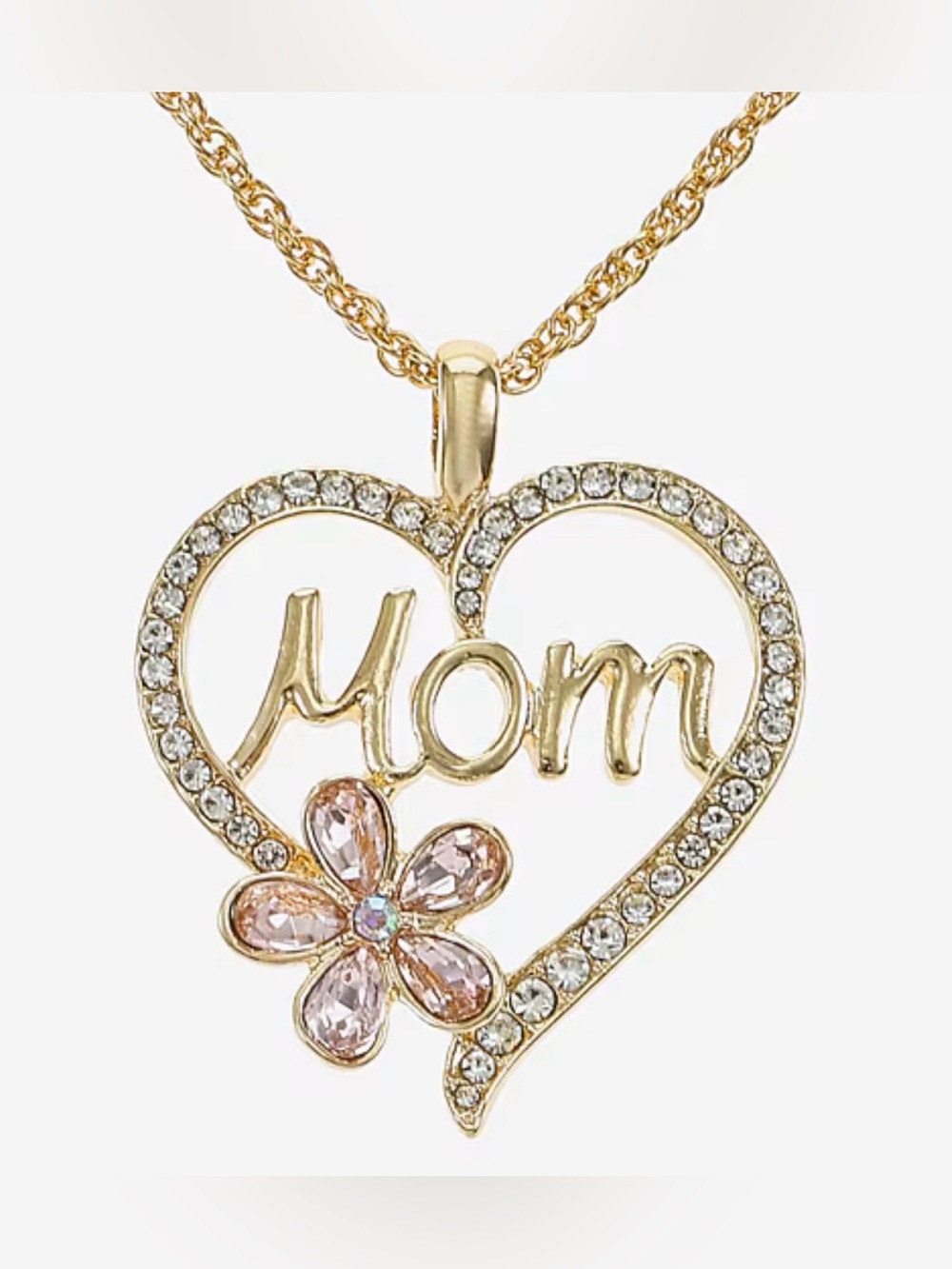 Monet Gold-Tone 'Mom' Heart Pendant Necklace and Pink Crystal Stud Earrings - Picture 5 of 8
